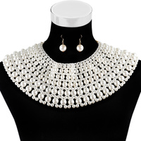 PEARL ARMOR BIB STATEMENT COLLAR CHOKER NECKLACE AND EARRINGS SET