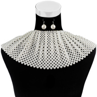 PEARL ARMOR BIB STATEMENT CHOKER NECKLACE AND EARRING SET
