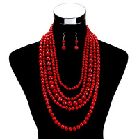 LAYERED 5 LINE PEARL NECKLACE SET