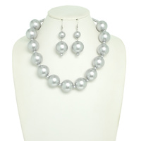LARGE SIMULATED PEARL NECKLACE EARRING SET