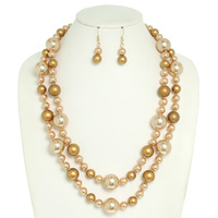 MULTI STRAND SIMULATED PEARL NECKLACE EARRING SET