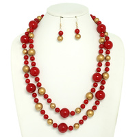 MULTI STRAND SIMULATED PEARL NECKLACE EARRING SET