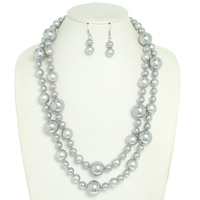 MULTI STRAND SIMULATED PEARL NECKLACE EARRING SET
