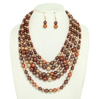 MULTI STRAND SIMULATED PEARL NECKLACE EARRING SET