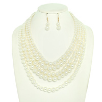 MULTI STRAND SIMULATED PEARL NECKLACE EARRING SET
