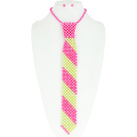 TWO TONE PEARL TIE NECKLACE AND EARRINGS SET