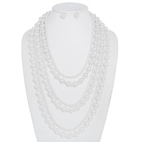 7 LINE PEARL MULTI STRAND NECKLACE EARRING SET