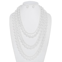 7 LINE PEARL MULTI STRAND NECKLACE EARRING SET