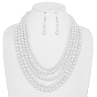 5 LINE PEARL MULTI STRAND COLLAR NECKLACE SET