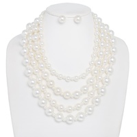 4 LINE PEARL MULTI STRAND COLLAR NECKLACE SET