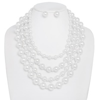 4 LINE PEARL MULTI STRAND COLLAR NECKLACE SET