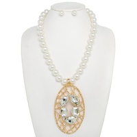 PEARL WOVEN OVAL GEMSTONE PENDANT NECKLACE SET