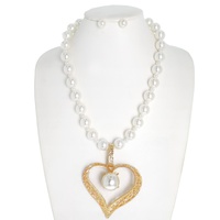 PEARL OPEN HEART LARGE PENDANT NECKLACE SET