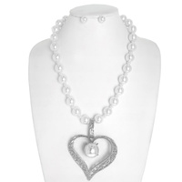 PEARL OPEN HEART LARGE PENDANT NECKLACE SET