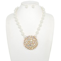 PEARL CIRCLE GEMSTONE CLUSTER NECKLACE SET