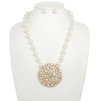 PEARL CIRCLE GEMSTONE CLUSTER NECKLACE SET