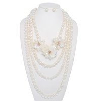 4 LINE FLORAL PEARL MULTI STRAND NECKLACE SET