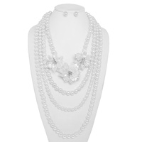 4 LINE FLORAL PEARL MULTI STRAND NECKLACE SET