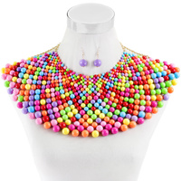 FASHION BEAD ARMOR BIB CHOKER NECKLACE AND EARRINGS SET