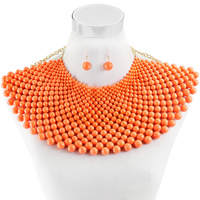 FASHION BEAD ARMOR BIB CHOKER NECKLACE AND EARRINGS SET