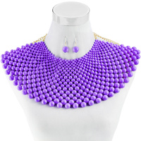 FASHION BEAD ARMOR BIB CHOKER NECKLACE AND EARRINGS SET