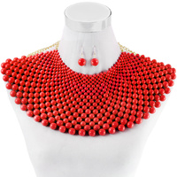 FASHION BEAD ARMOR BIB CHOKER NECKLACE AND EARRINGS SET