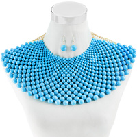 FASHION BEAD ARMOR BIB CHOKER NECKLACE AND EARRINGS SET