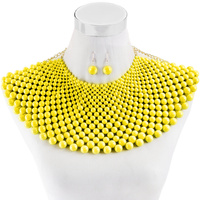 FASHION BEAD ARMOR BIB CHOKER NECKLACE AND EARRINGS SET