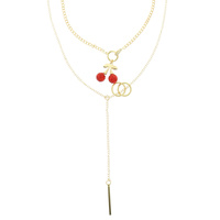 JEWELED RED CHERRY PENDANT NECKLACE