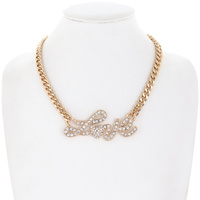 "LOVE" RHINESTONE PAVE CURSIVE FONT ADJUSTABLE CUBAN LINK CHAIN NECKLACE