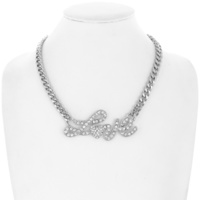 "LOVE" RHINESTONE PAVE CURSIVE FONT ADJUSTABLE CUBAN LINK CHAIN NECKLACE