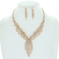 VINTAGE GLAM CRYSTAL RHINESTONE SCALLOPED FRINGE NECKLACE EARRING SET