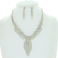 VINTAGE GLAM CRYSTAL RHINESTONE SCALLOPED FRINGE NECKLACE EARRING SET