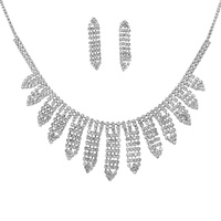 16" CRYSTAL RHINESTONE ADJUSTABLE FRINGE NECKLACE EARRING SET
