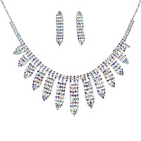 16" CRYSTAL RHINESTONE ADJUSTABLE FRINGE NECKLACE EARRING SET