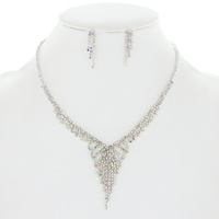 BRIDAL CRYSTAL FRINGE NECKLACE EARRINGS SET