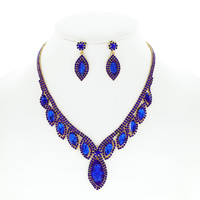 CRYSTAL PAVE MARQUISE CLUSTER ADJUSTABLE BIB NECKLACE EARRING SET