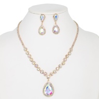 FLORAL TEARDROP HALO CRYSTAL NECKLACE  SET