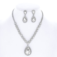 CRYSTAL PAVE MARQUISE CLUSTER ADJUSTABLE BIB NECKLACE EARRING SET