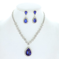 CRYSTAL PAVE MARQUISE CLUSTER ADJUSTABLE BIB NECKLACE EARRING SET