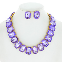 CRYSTAL PAVE MARQUISE CLUSTER ADJUSTABLE BIB NECKLACE EARRING SET
