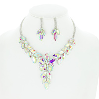 CRYSTAL MARQUISE CLUSTER ADJUSTABLE LARIAT NECKLACE EARRING SET