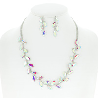 CRYSTAL MARQUISE STATION WAVY ADJUSTABLE NECKLACE EARRING SET