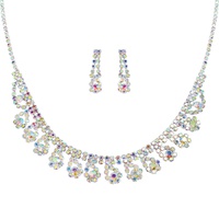 CRYSTAL RHINESTONE TEARDROP FRINGE NECKLACE SET