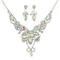 CRYSTAL MARQUISE CLUSTER ADJUSTABLE V-SHAPE BIB NECKLACE EARRING SET