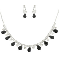 CRYSTAL RHINESTONE TEARDROP FRINGE ADJUSTABLE NECKLACE EARRING SET