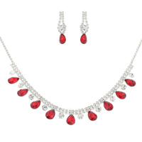CRYSTAL RHINESTONE TEARDROP FRINGE ADJUSTABLE NECKLACE EARRING SET