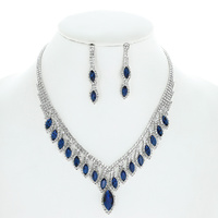 CRYSTAL PETAL V-SHAPE FRINGE ADJUSTABLE NECKLACE EARRING SET