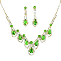 CRYSTAL RHINESTONE TEARDROP CLUSTER ADJUSTABLE V-SHAPE BIB NECKLACE EARRING SET