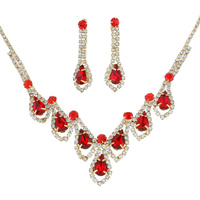CRYSTAL RHINESTONE TEARDROP CLUSTER ADJUSTABLE V-SHAPE BIB NECKLACE EARRING SET